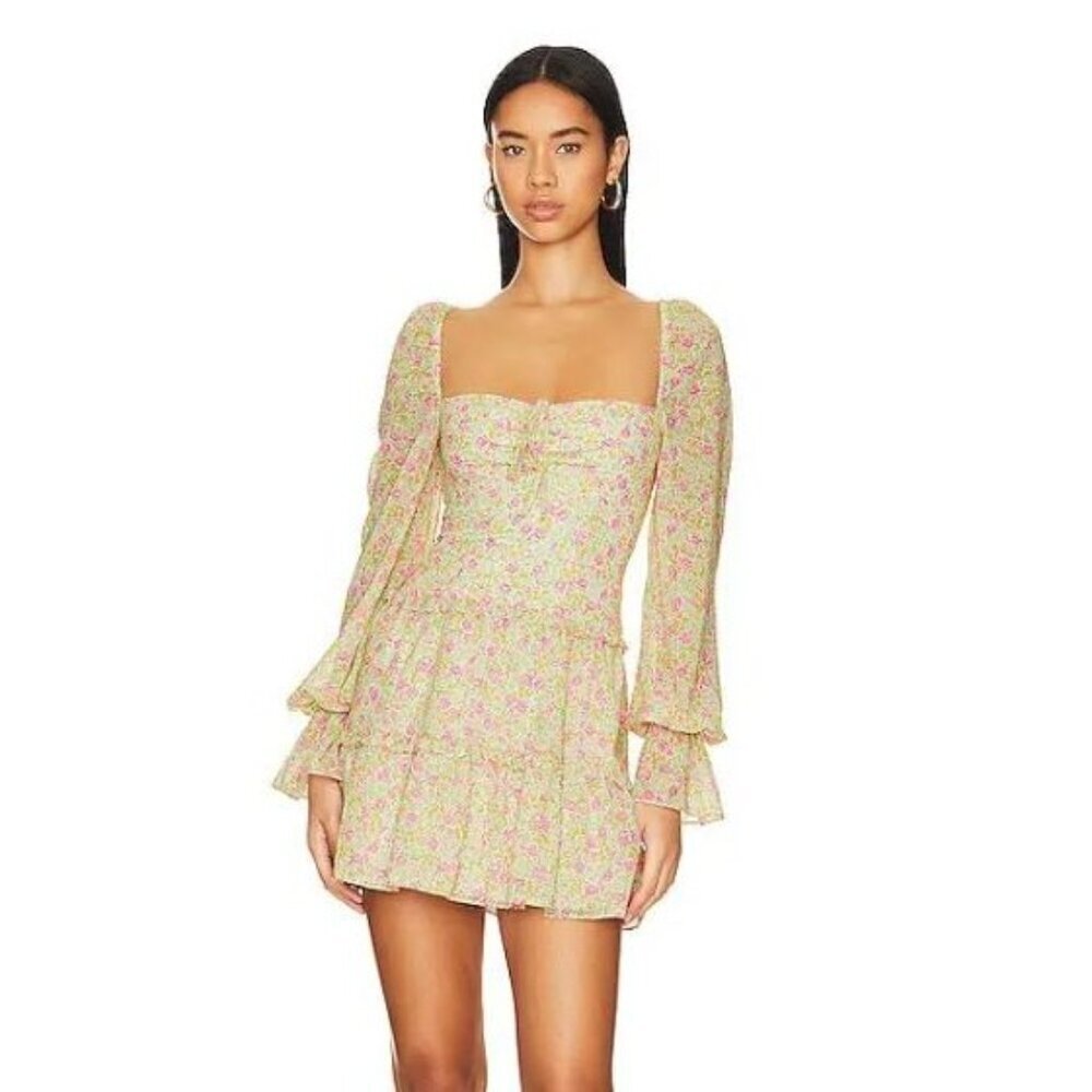 MAJORELLE Apple Mini Dress in Pink Lemonade Floral Flirty SZ XXS Coquette Fairy